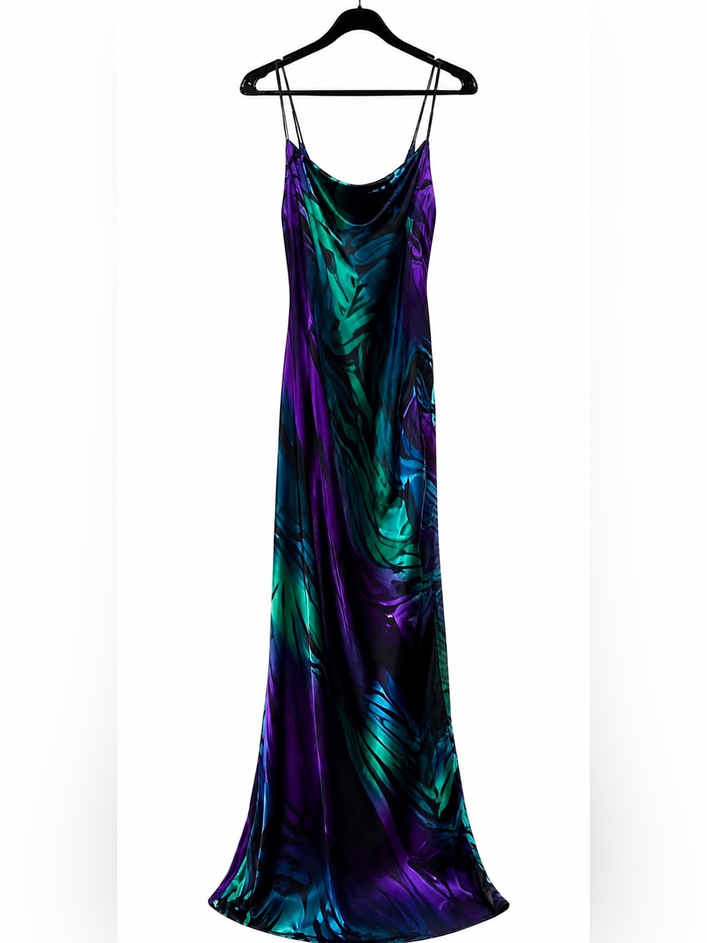 Fashion Nova Iridescent Teal and Purple Satin Slip Gown